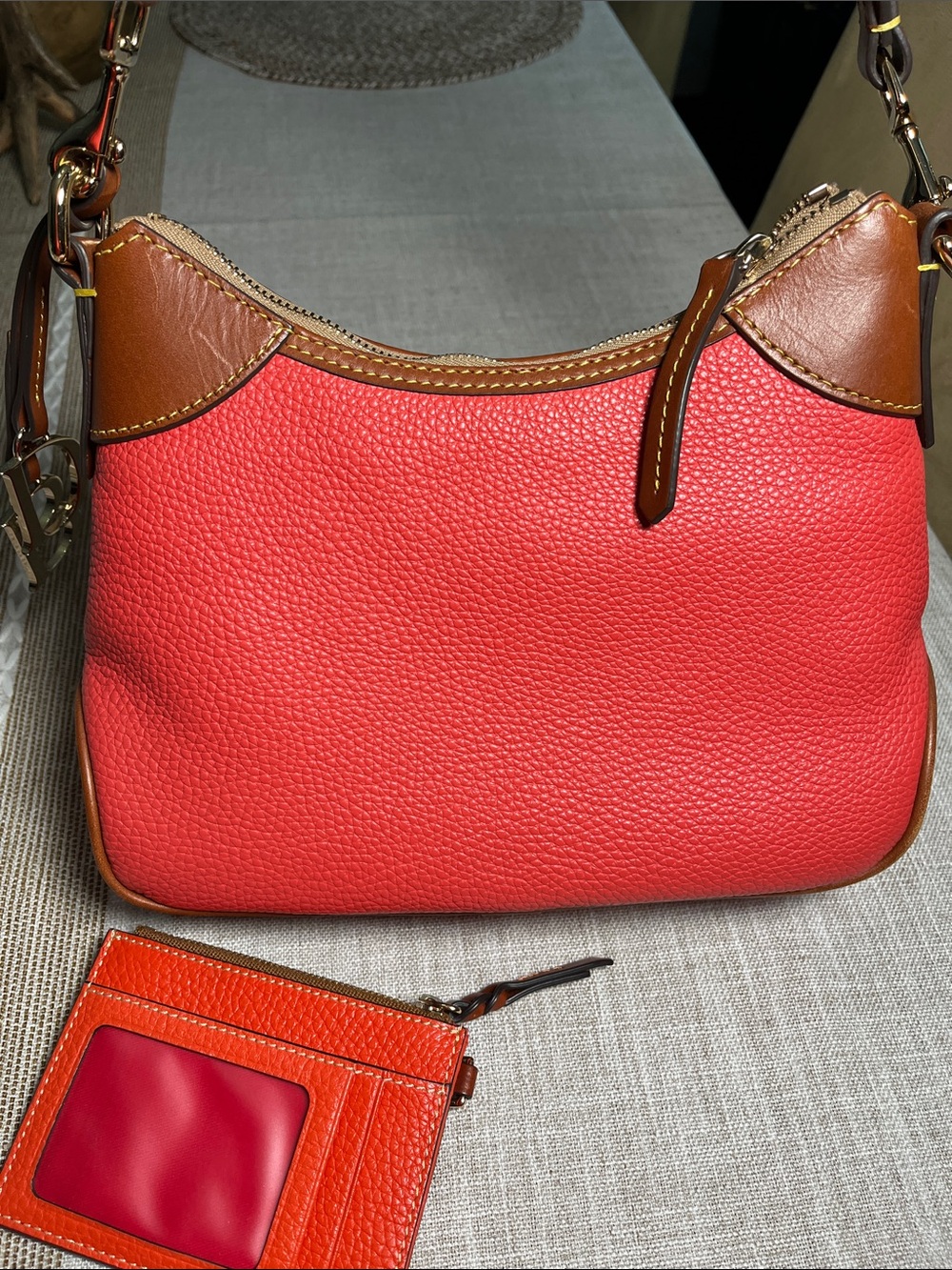 Dooney & Bourke Geranium Pebbled Leather Shoulder Bag with ID Card Holder - Picture 2 of 9